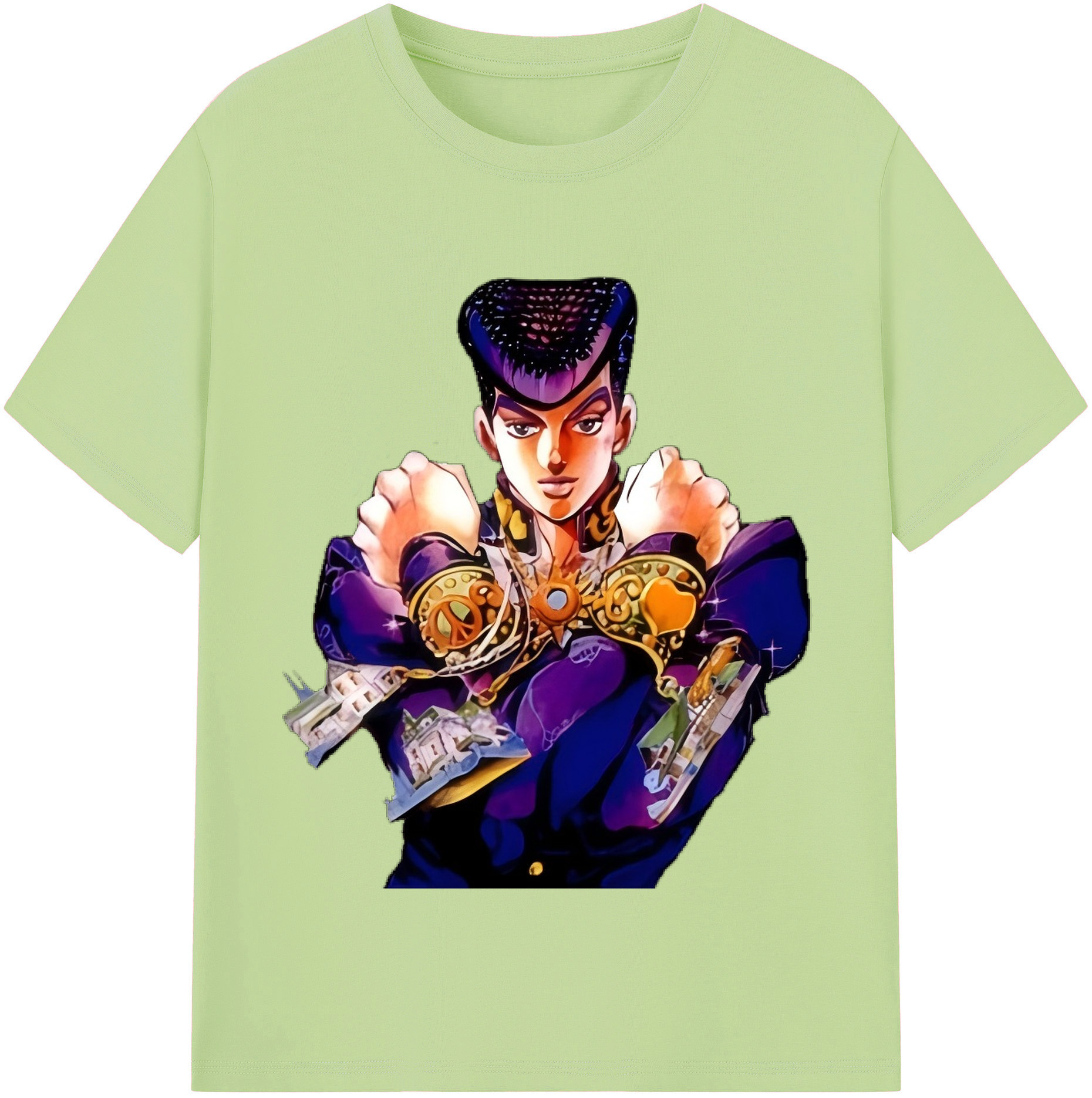 （画像用） ジョジョの奇妙な冒険 ひがしかた じょうすけ JoJo's Bizarre Adventure Higashikata Josuke 綿100％半袖Tシャツ（フロントプリント）